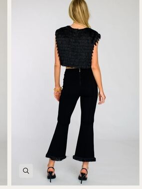 Elizabeth and James Black High-Waist Flare Pants with Fringe Hem